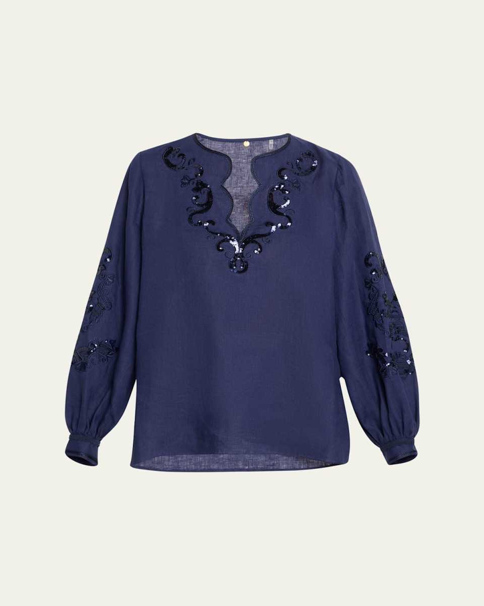 Soraya Sequin Embroidered Linen Blouse